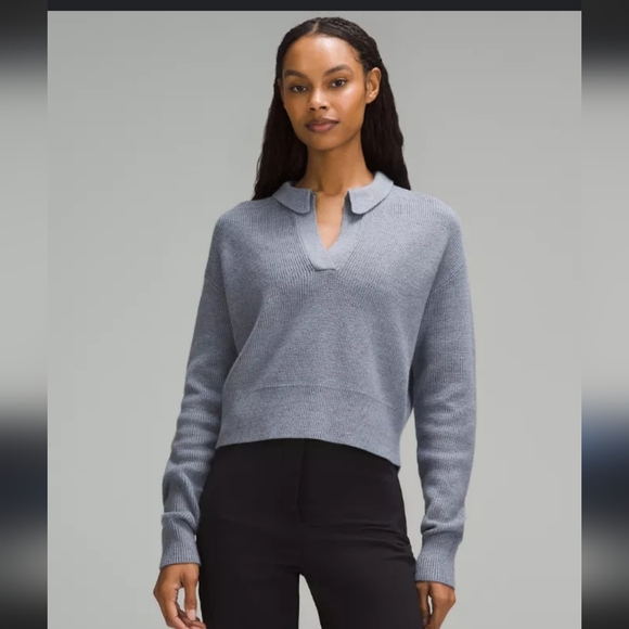 LULULEMON COLLARED MERINO WOOL BLEND SWEATER HEATHERED BELGIAN BLUE - NWT L